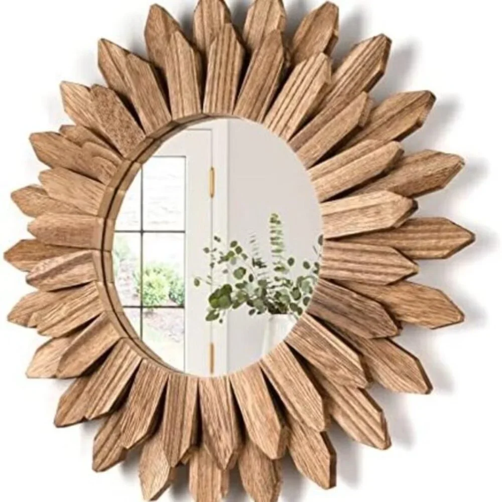 New 12Inch Rustic Sunburst Wall Mirror, Boho Decorative Mirror for Home Decor